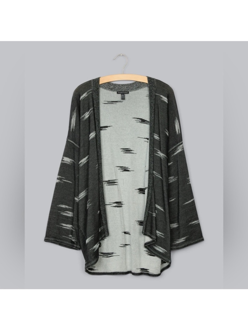 Eileen Fisher Open-Front Charcoal/Light Gray Women's Cardigan Sweater Large